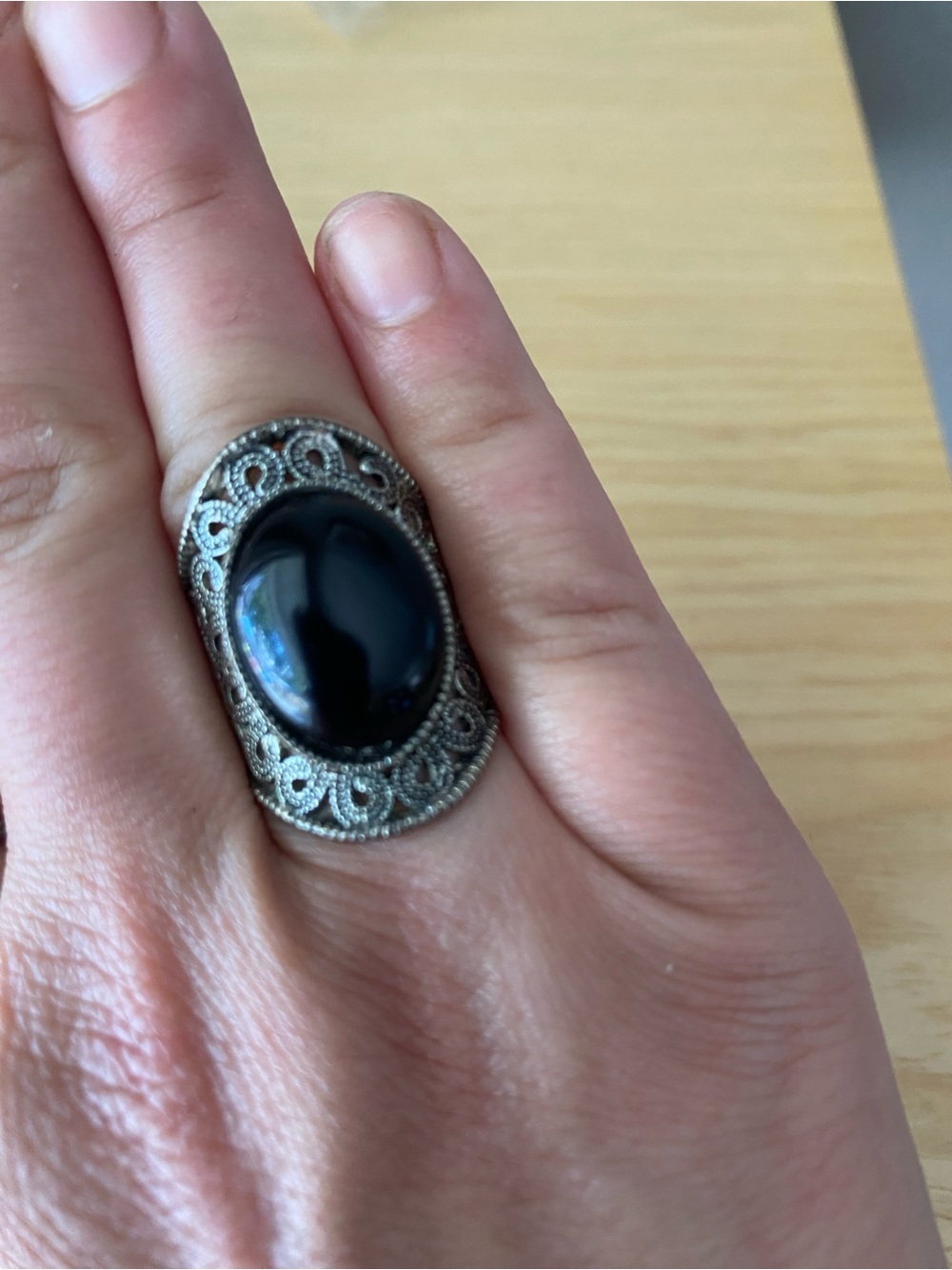 925 Sterling Silver Black Onyx Ring Vintage Style Statement Ring Size 5.5/6 - Picture 2 of 6